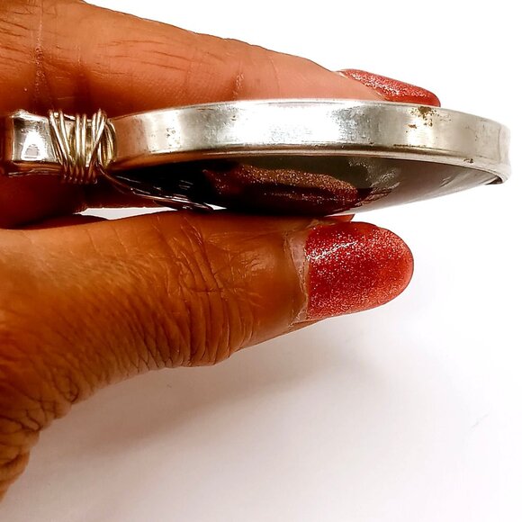 Pendant Handmade Black Abstract Swirl Design Metallic Glass Wire Wrap Accents - Picture 8 of 10